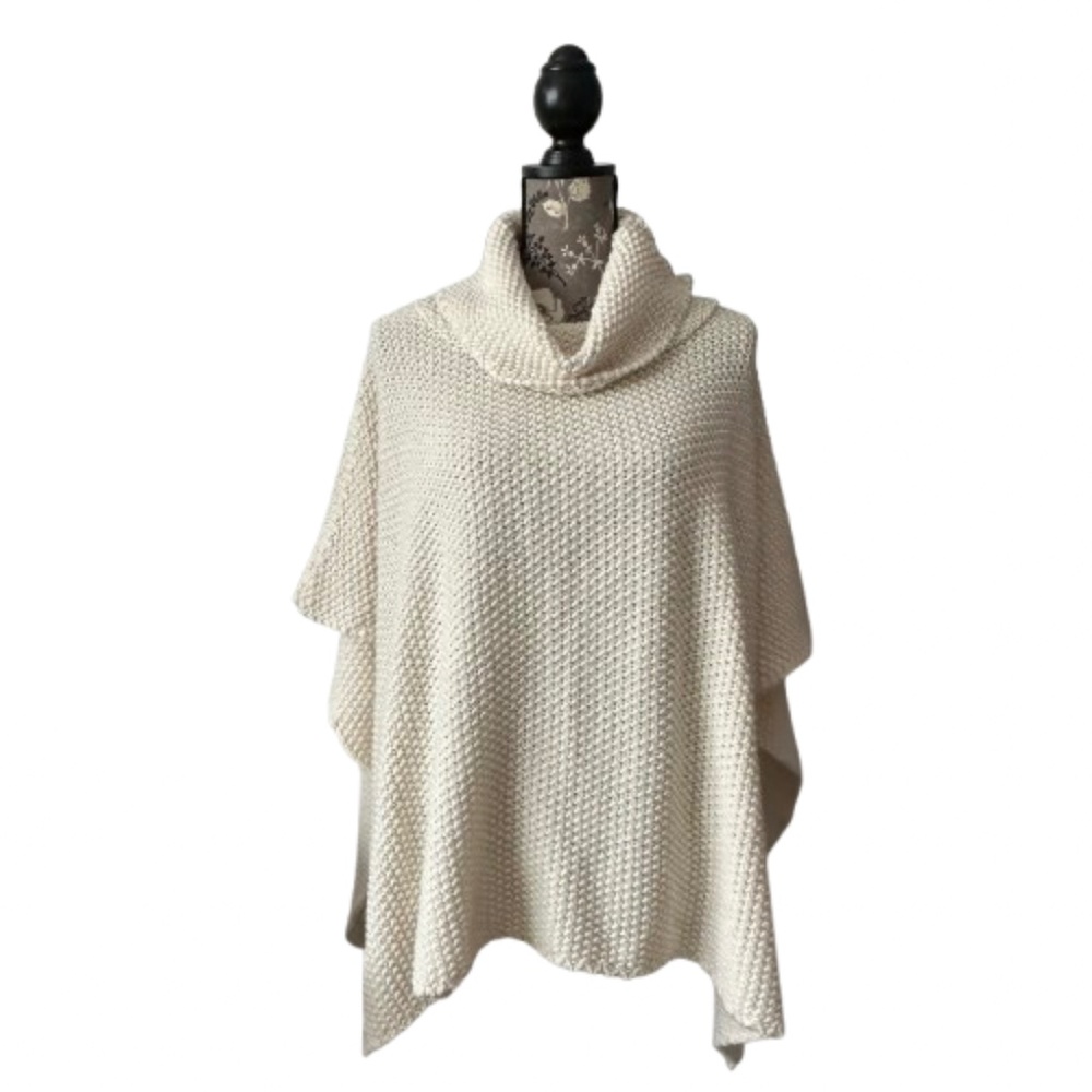 NWT cocogio Women's One Size Ivory Knit Cowl Neck Open Sides Poncho Sweater Top
